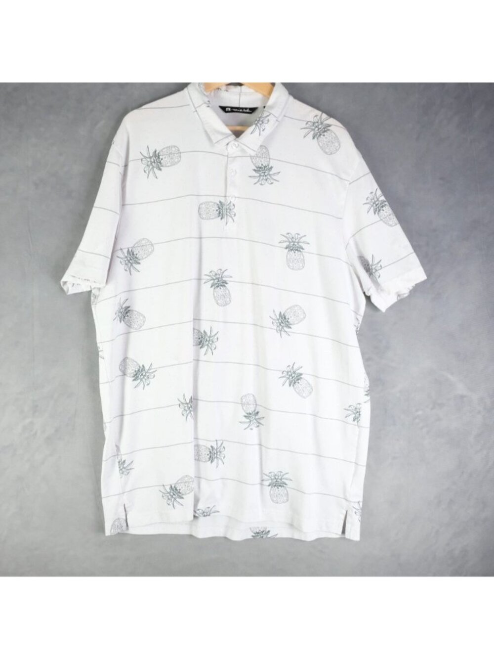 Travis Mathew Polo Shirt Mens XXL White Pineapple Graphic Casual Golf